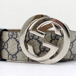 GUCCI Blue & Beige GG Marmont Belt 411924 Size 90/36 US